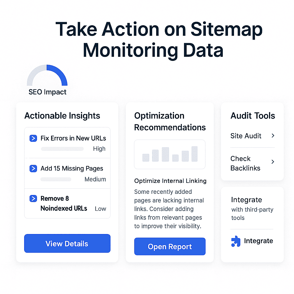 Dashboard with actionable insights and recommendations based on sitemap analysis